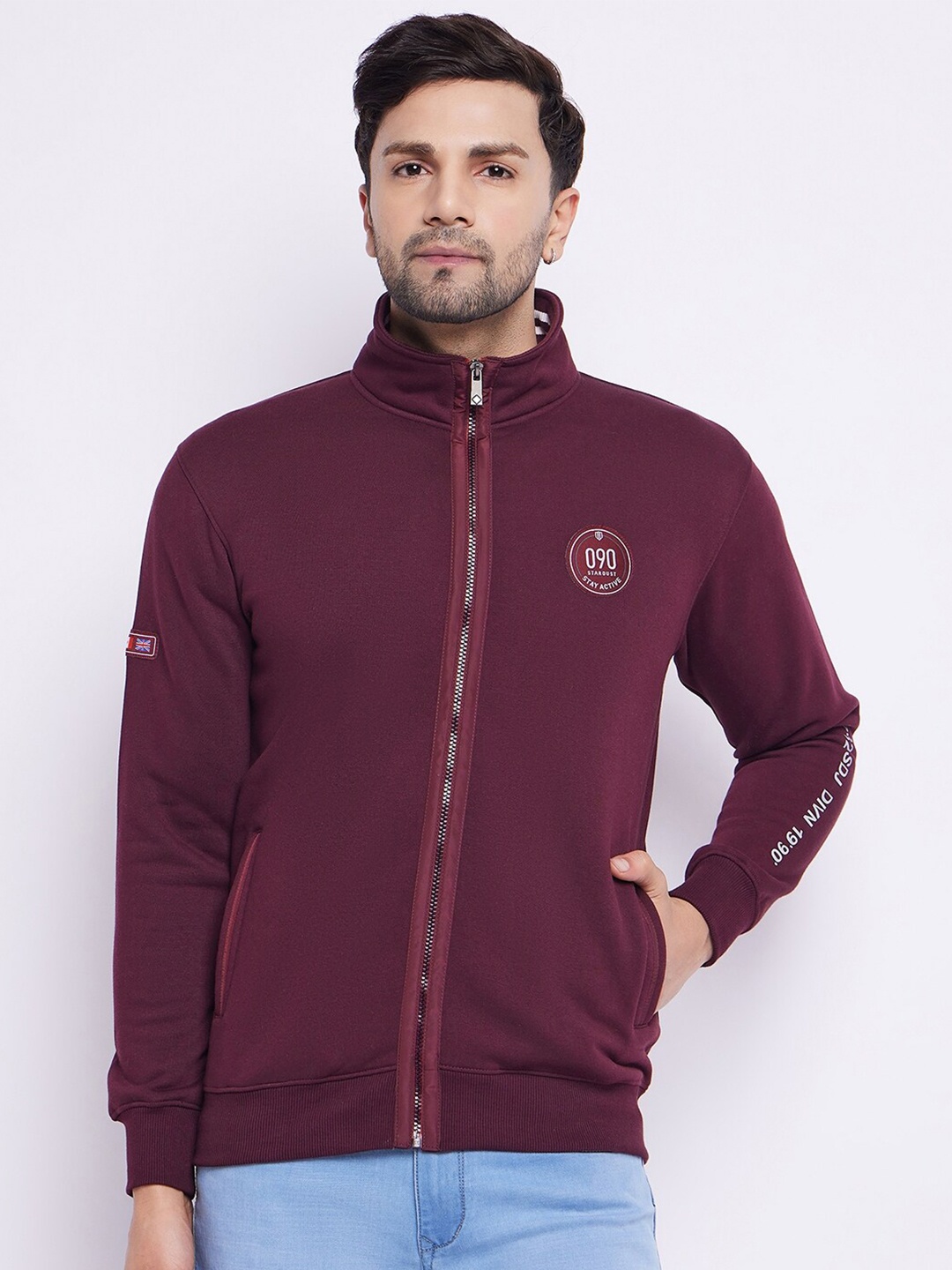 

Duke Mock Collar Cotton Front Open Sweatshirt, Maroon