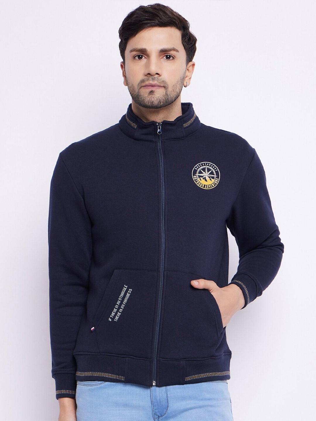 

Duke Mock Collar Cotton Front-Open Sweatshirt, Blue