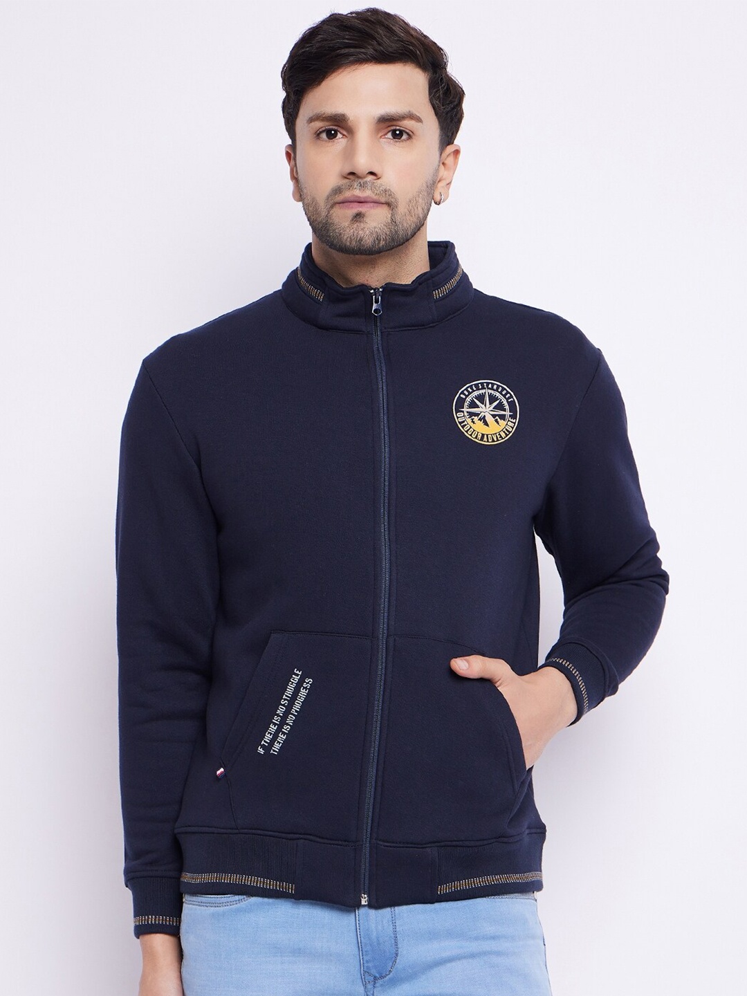 

Duke Mock Collar Cotton Front-Open Sweatshirt, Blue