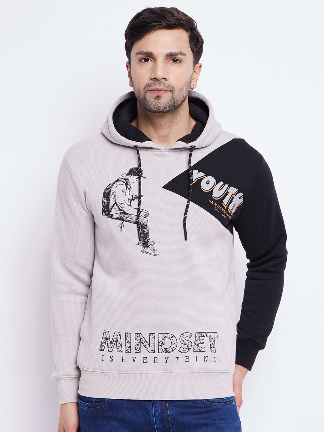 

Duke Graphic Printed Hooded Cotton Pullover, Grey