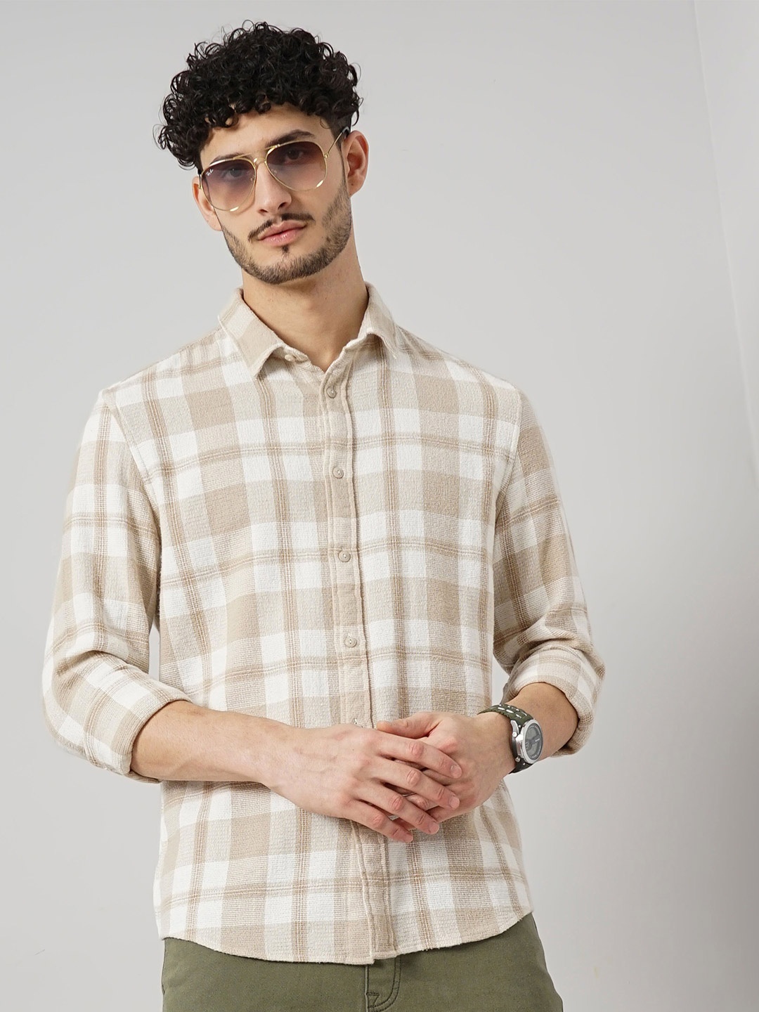 

Celio Classic Opaque Checked Casual Shirt, Beige
