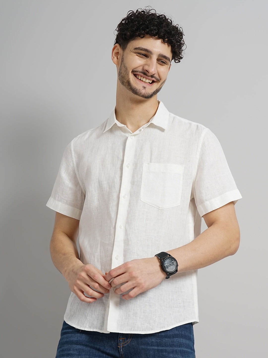 

Celio Classic Opaque Spread Collar Short Sleeves Casual Shirt, White