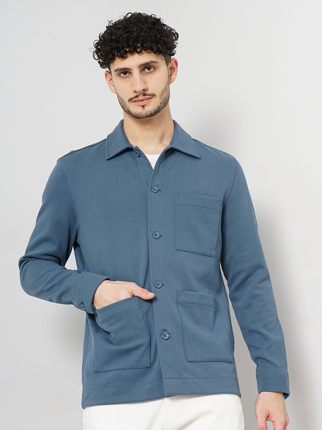 

Celio Classic Opaque Oversized Spread Collar Casual Shirt, Blue