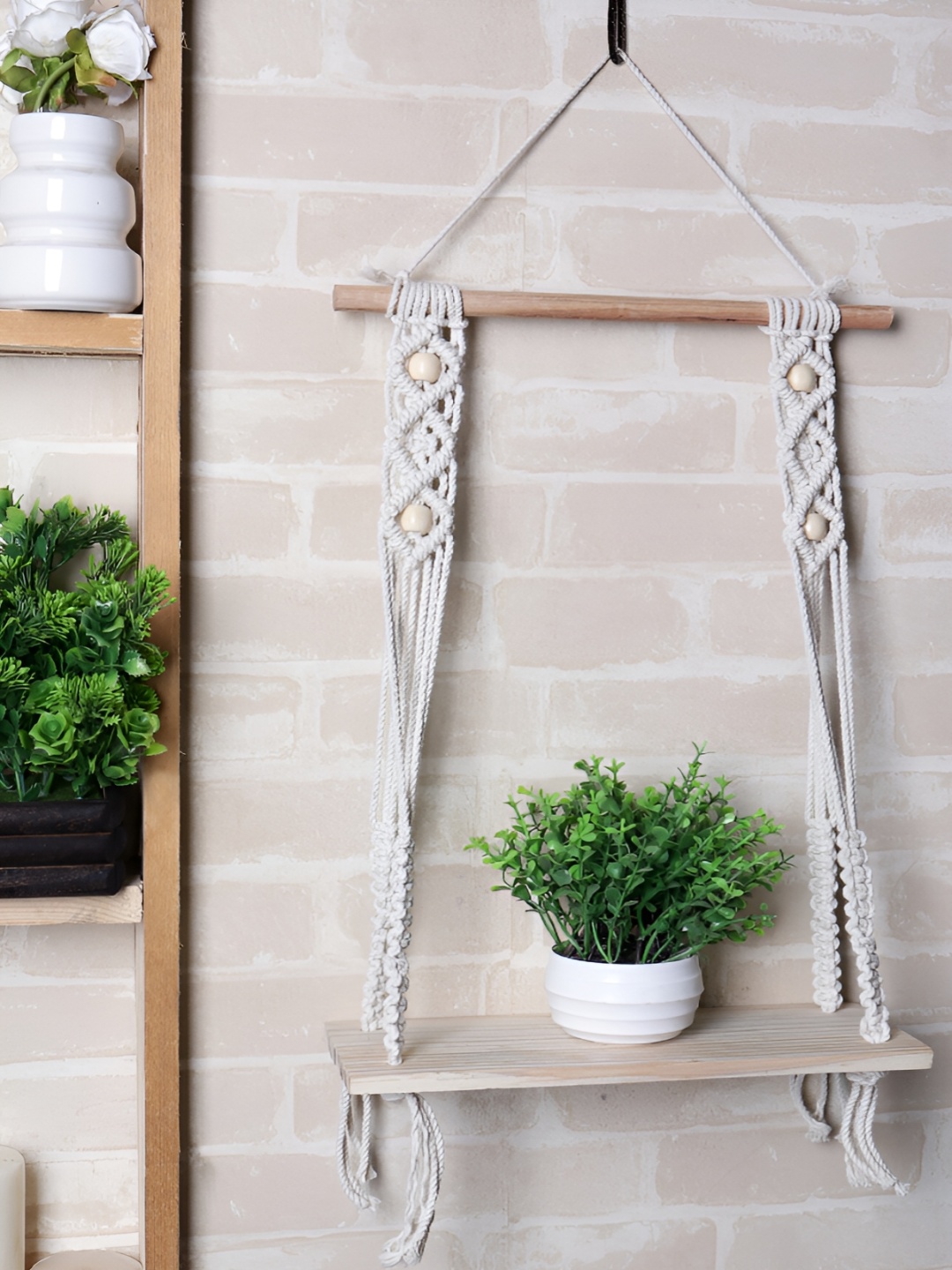 

Akaar White & Beige MDF Wall Shelf