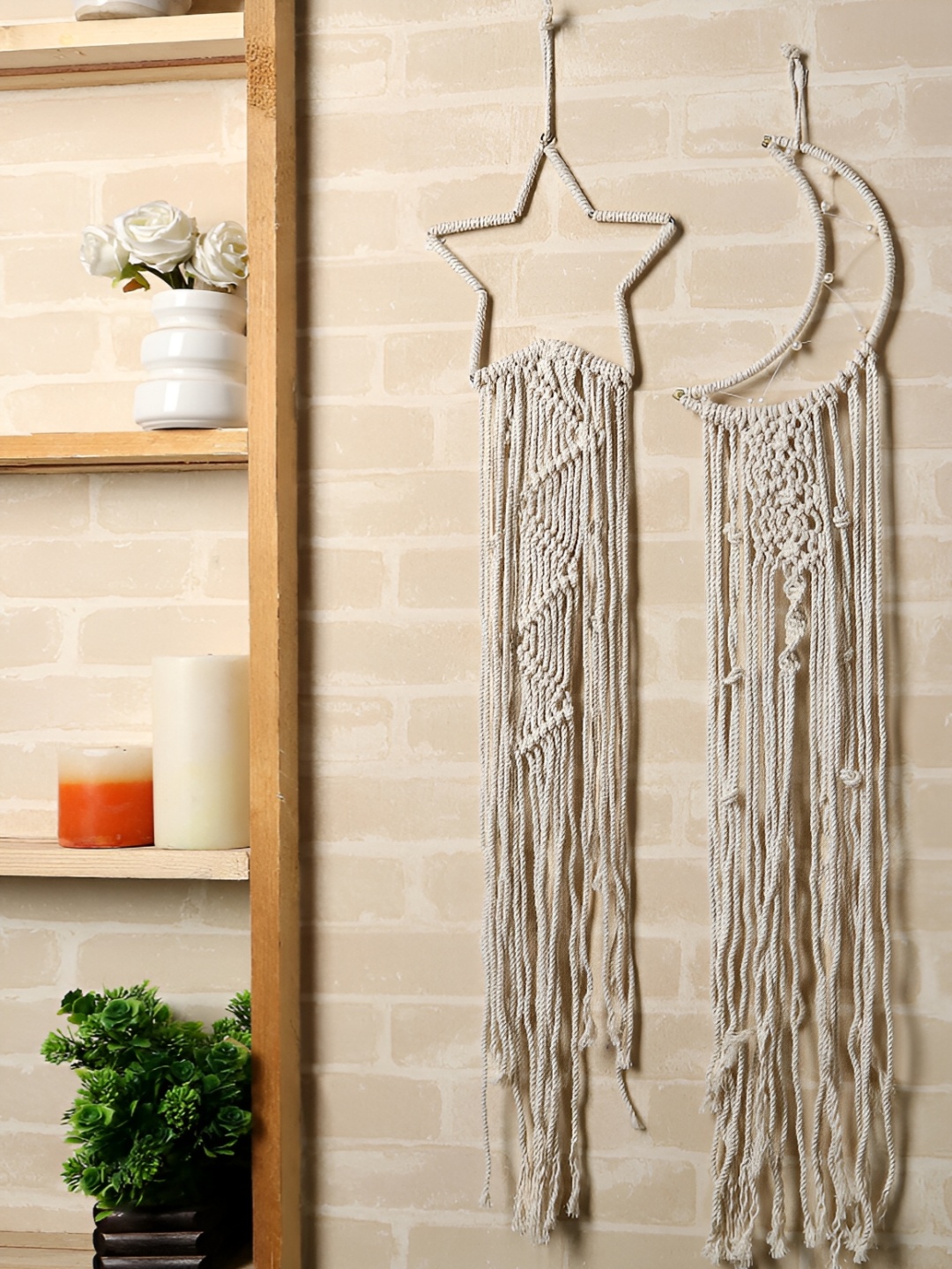 

Akaar White Star Moon Macrame Hanging Wall Decor