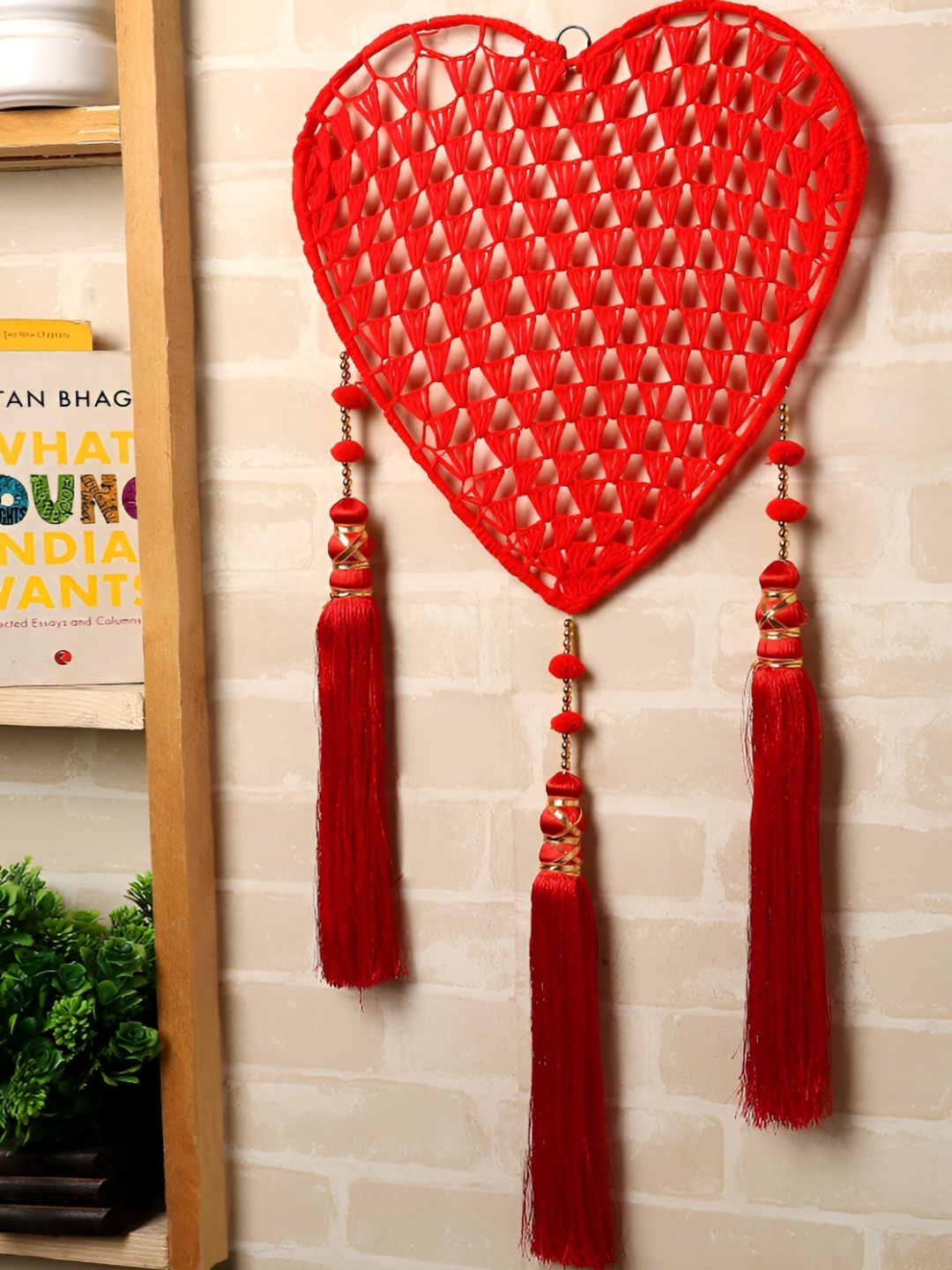 

Akaar Red Self Designed Crochet Heart Hanging wall Decor