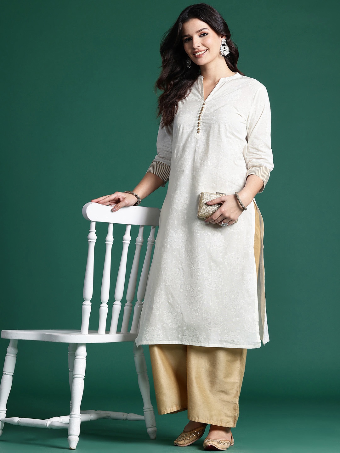 

Indo Era Ethnic Motifs Printed Kurta, Off white