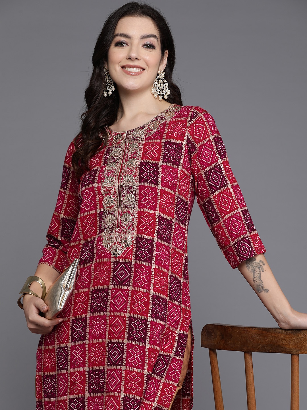 

Indo Era Bandhani Printed Gotta Patti Kurta, Multi