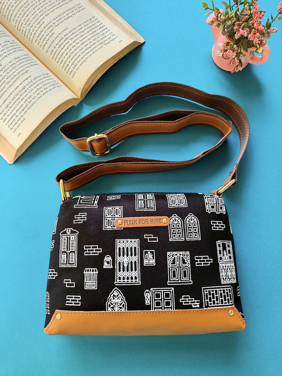 

Funk For Hire Women Printed Messenger Bag, Black