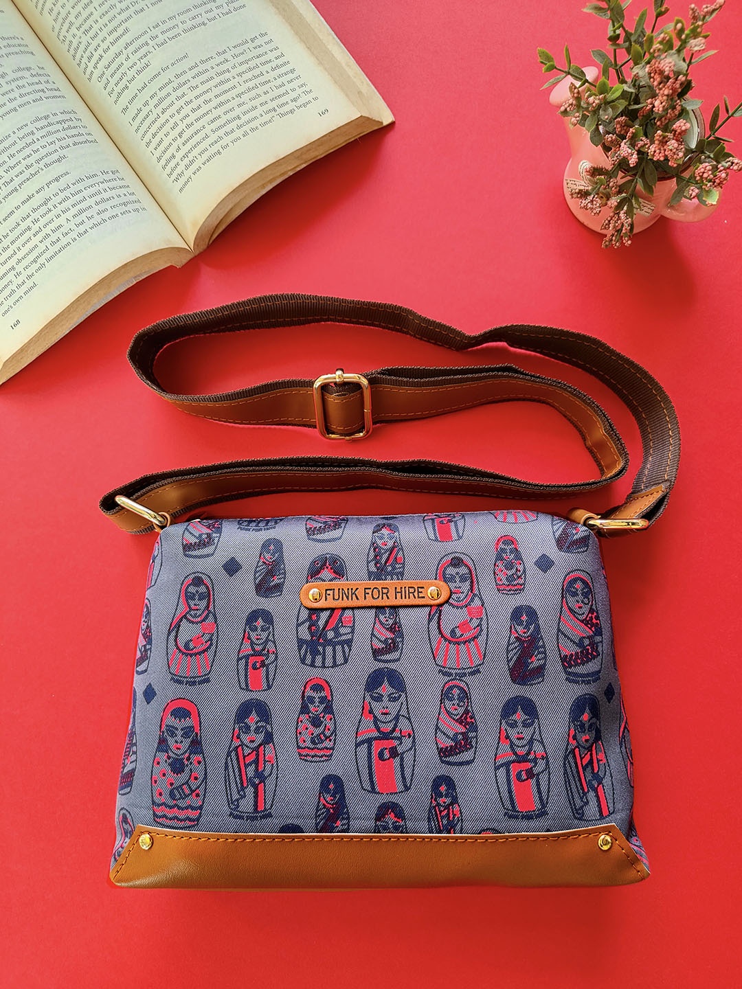 

Funk For Hire Women Printed Messenger Bag, Grey