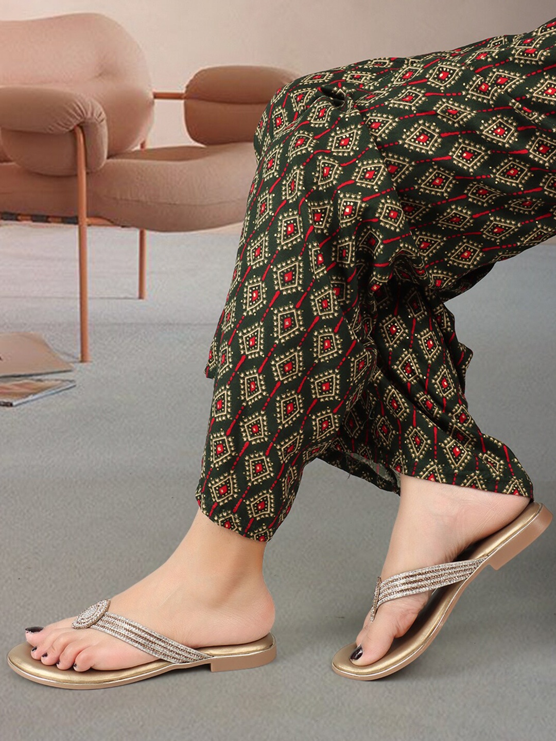 

XE Looks Embellished Open Toe T-Strap Flats, Copper