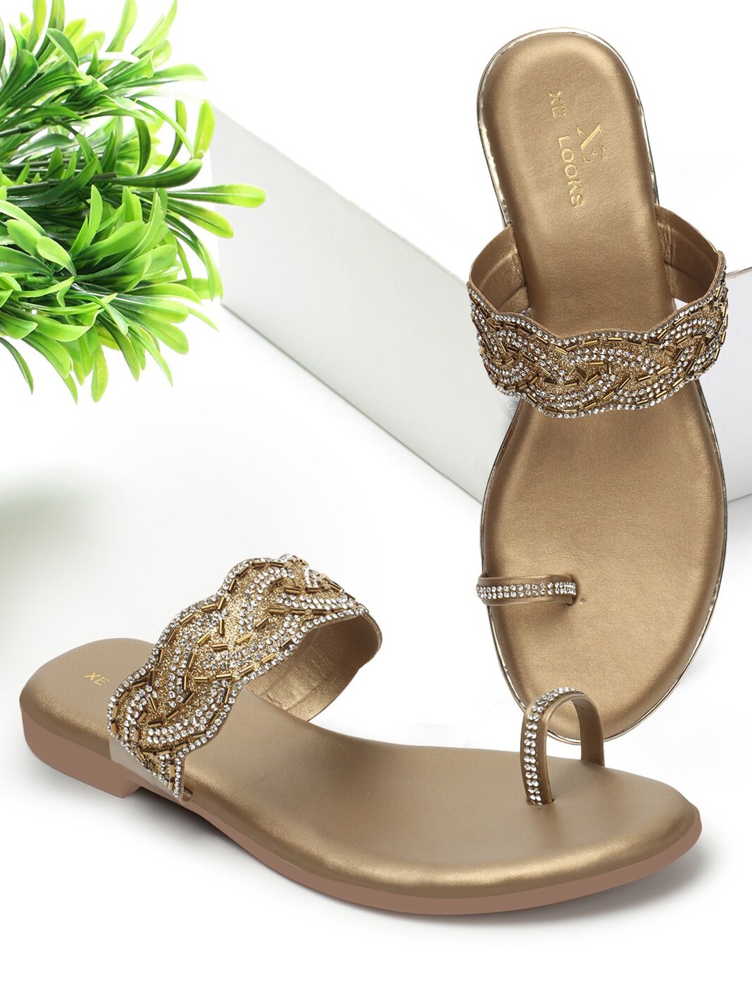 

XE Looks Embellished One Toe Flats, Copper