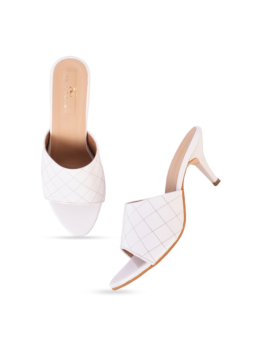 

XE Looks Stitch Detail Open Toe Slim Heel Mules, White