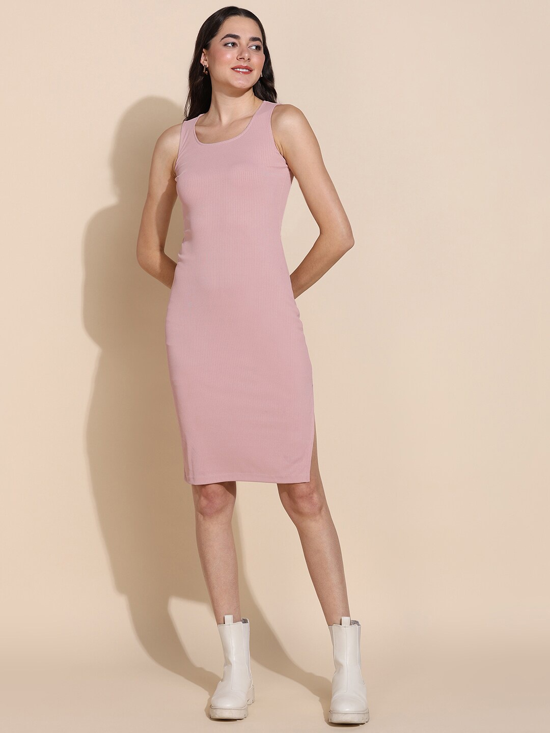 

Mast & Harbour Bodycon Round Neck Sleeveless Dress, Mauve