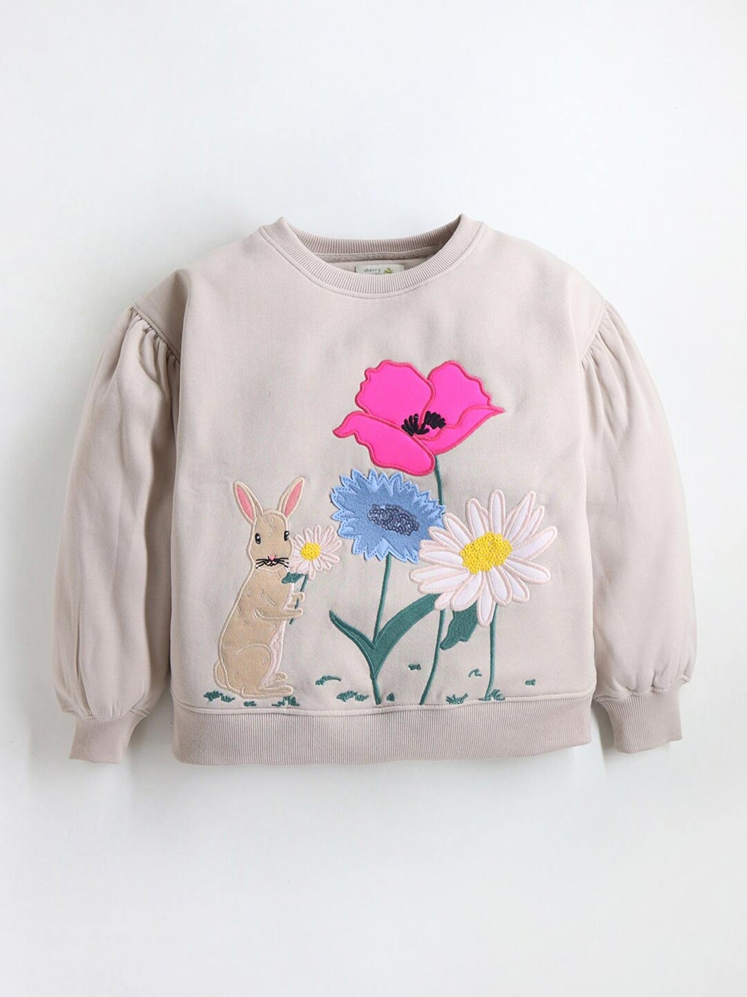 

Cherry Crumble Girls Floral Embroidered Sweatshirt, Cream