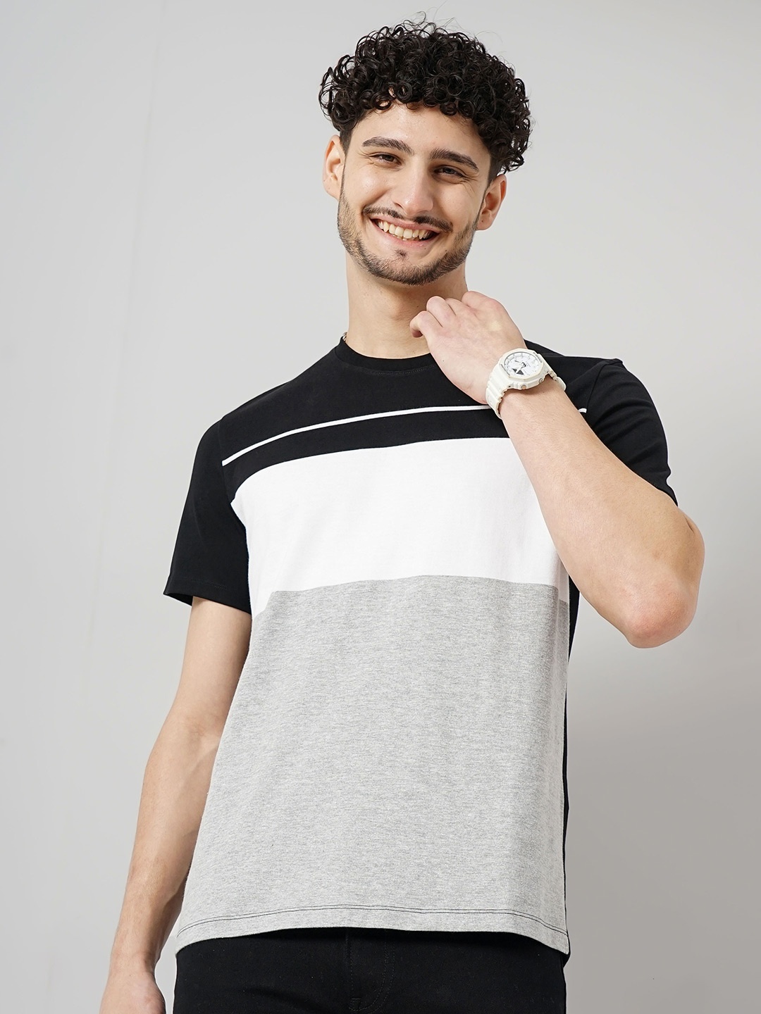 

Celio Colourblocked Regular Fit Cotton T-Shirt, Black