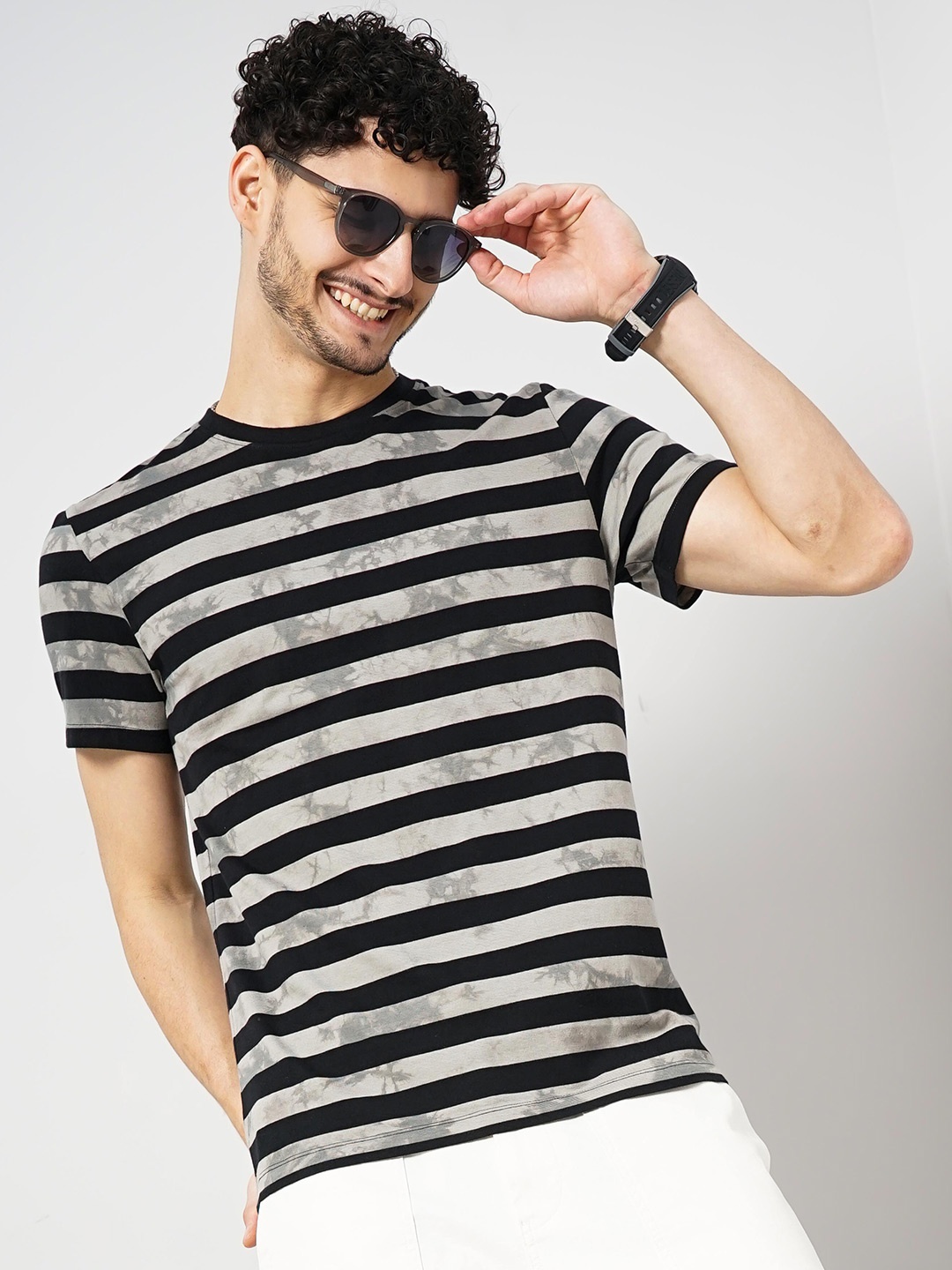 

Celio Striped Regular Fit Cotton T-Shirt, Grey