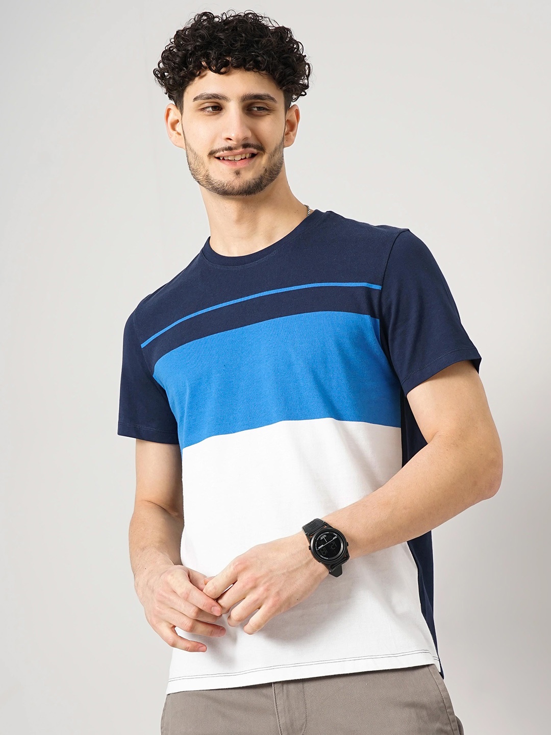 

Celio Colourblocked Regular Fit Cotton T-Shirt, Navy blue
