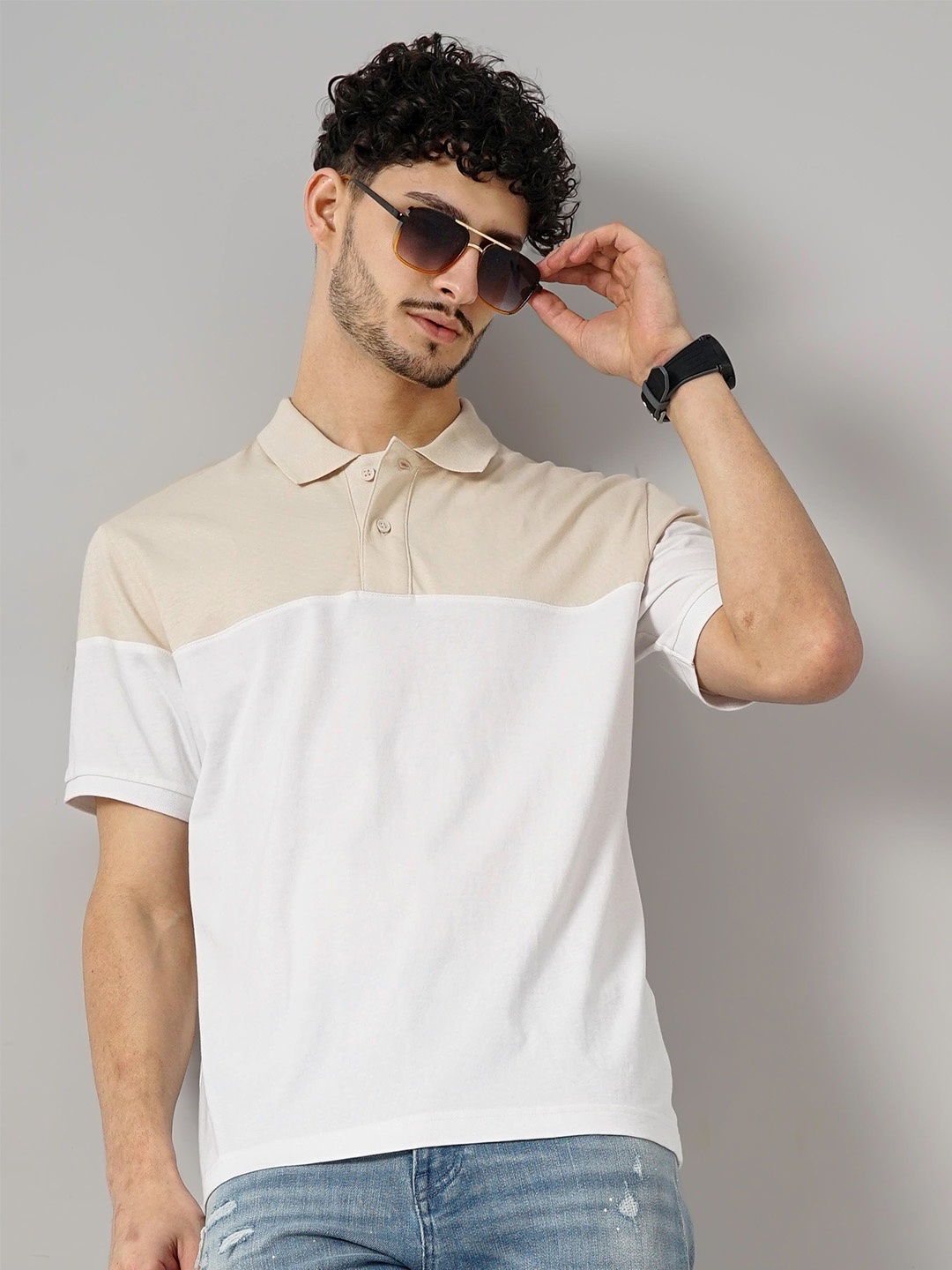 

Celio Colourblocked Polo Collar Short Sleeves T-shirt, Off white