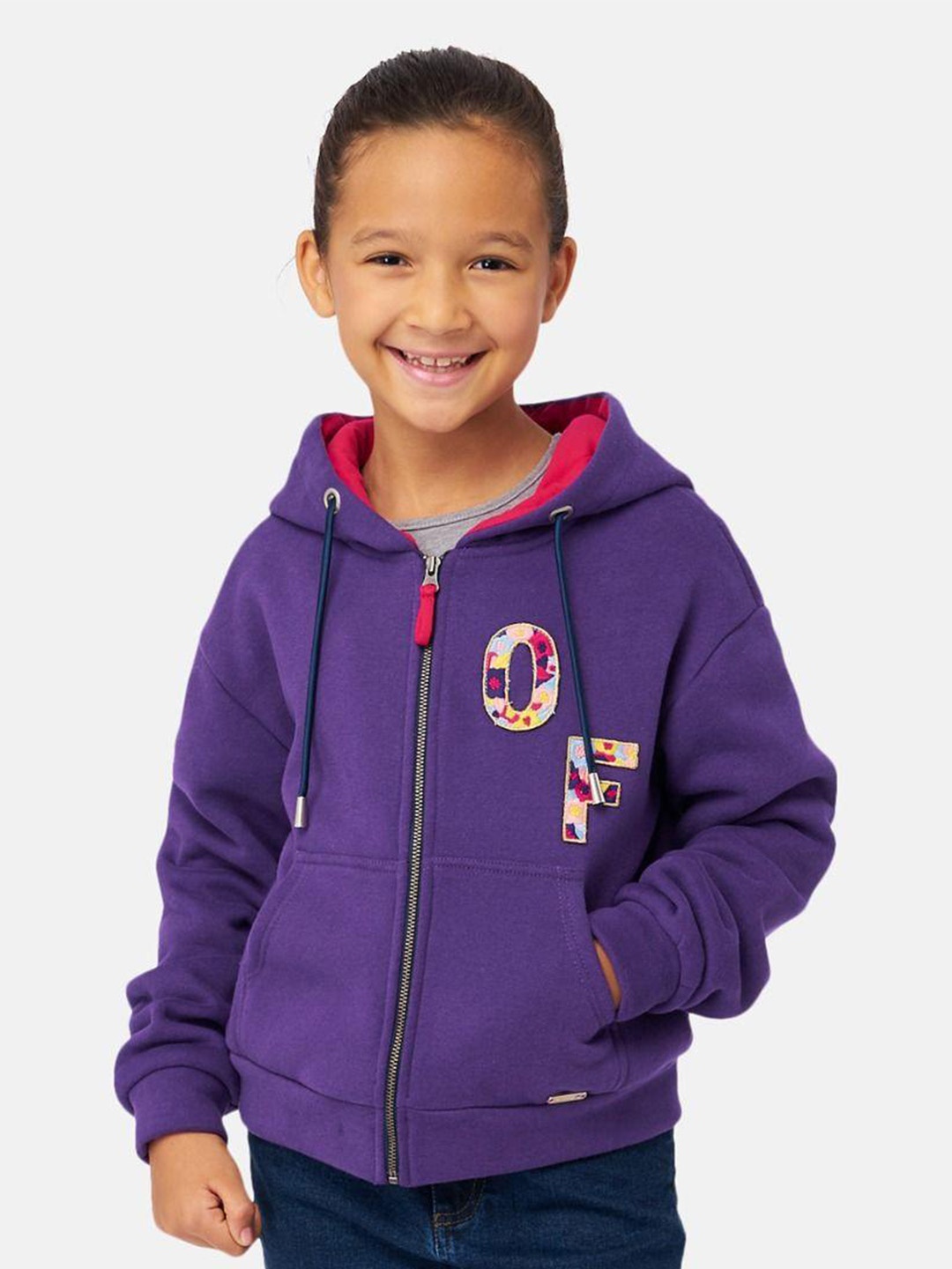 

One Friday Girls Typography Printed Hooded Sweatshirt, Purple