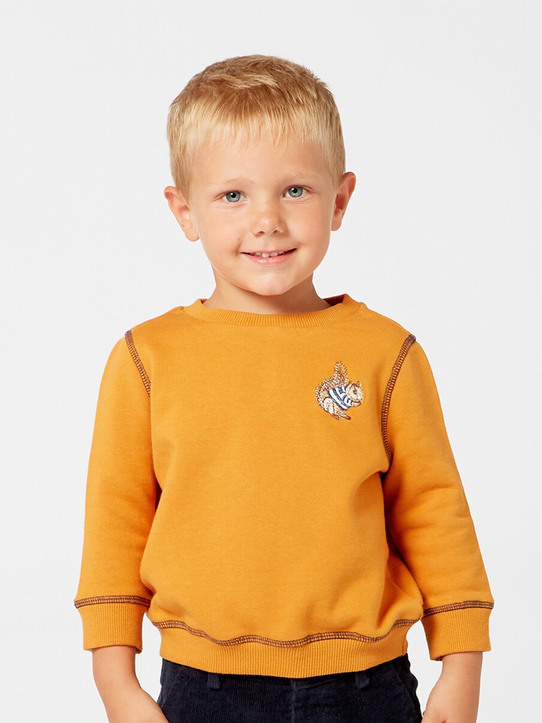 

One Friday Boys Round Neck Pure Cotton Sweatshirt, Yellow