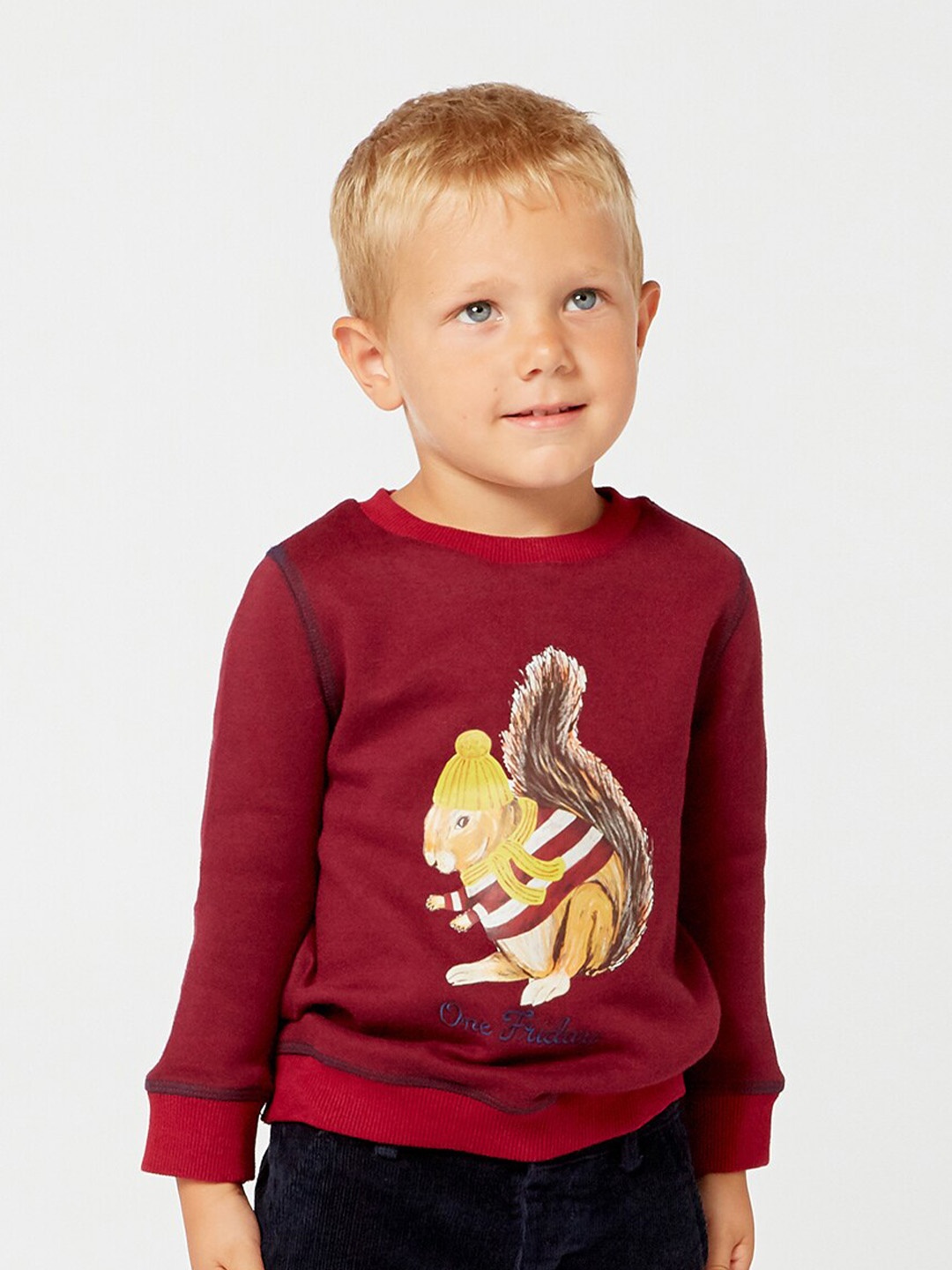 

One Friday Boys Graphic Printed Pure Cotton Sweatshirt, Burgundy