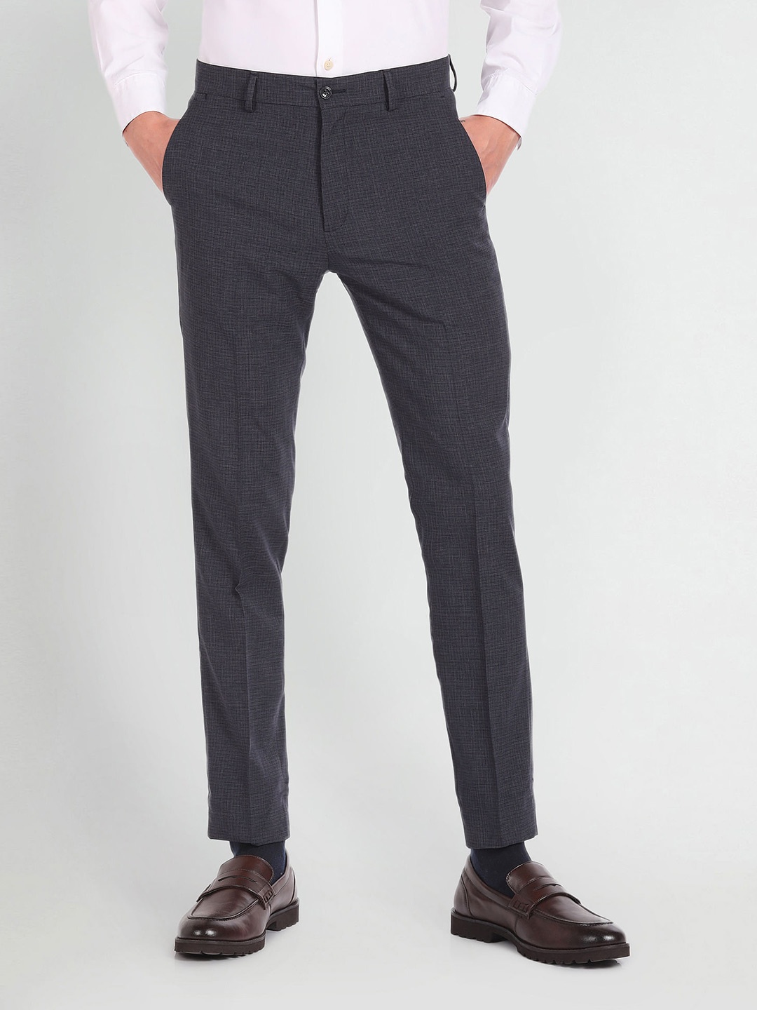 

Arrow New York Men Checked Slim Fit Formal Trouser, Grey