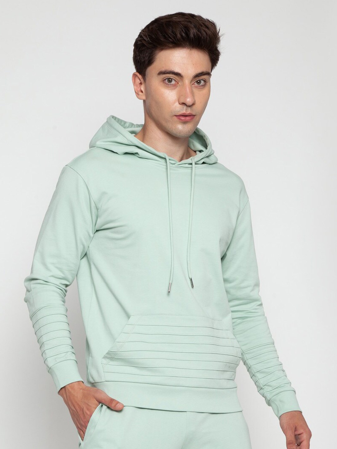 

CAVA Hooded Cotton Fleece Pinstripe Hoodie Sweatshirt, Sea green
