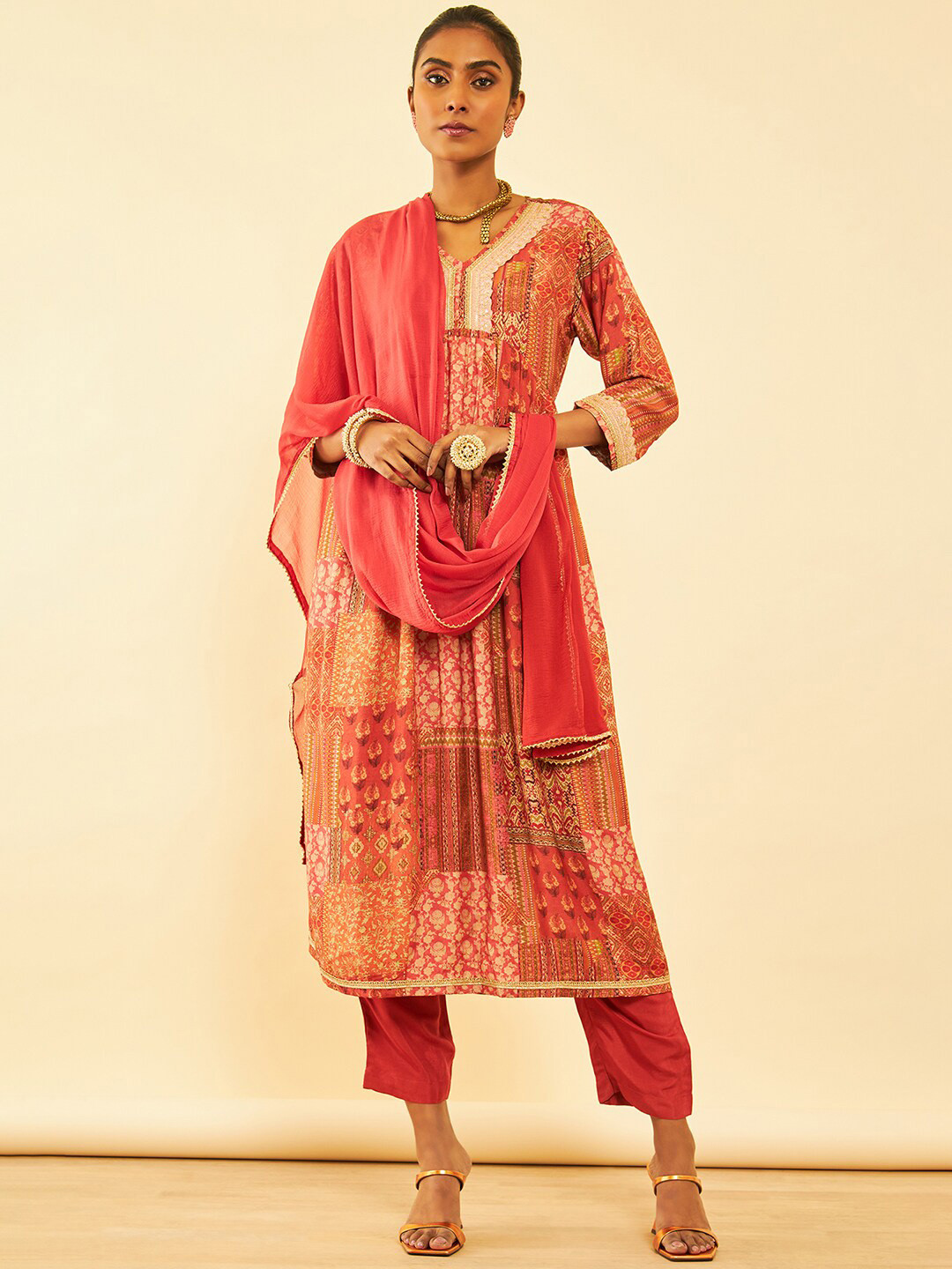 

Soch Rust Printed Anarkali Kurta with Trousers & Dupatta