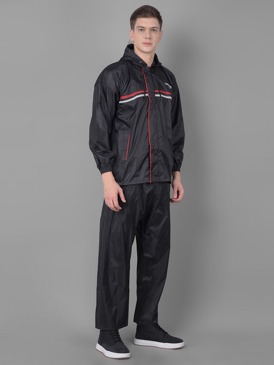

Dollar Long Sleeves Adjustable Hood Rain Jacket, Black