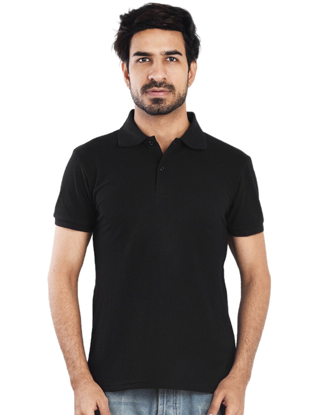 

Clothe Funn Polo Collar Knitted Regular Fit T-shirt, Black
