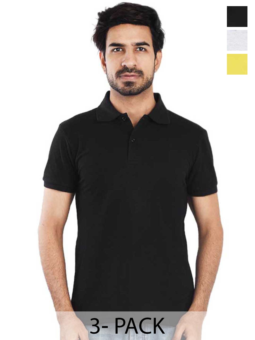 

Clothe Funn Pack Of 3 Polo Collar T-shirt, Black