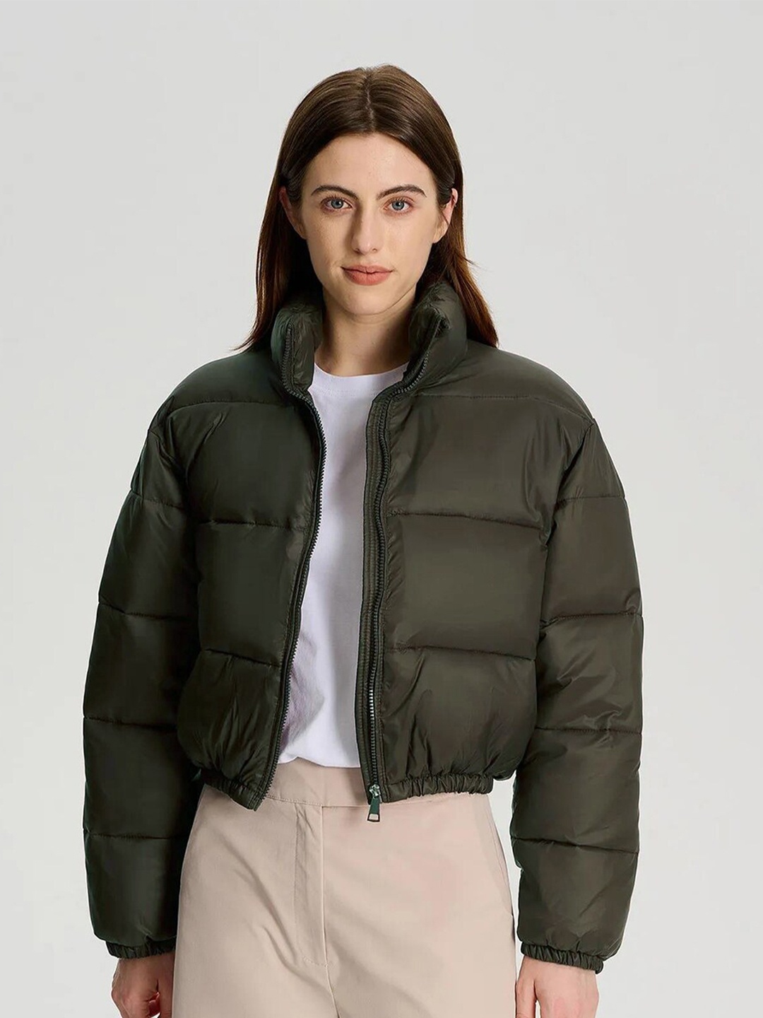 

Kotty Stand Collar Crop Puffer Jacket, Green