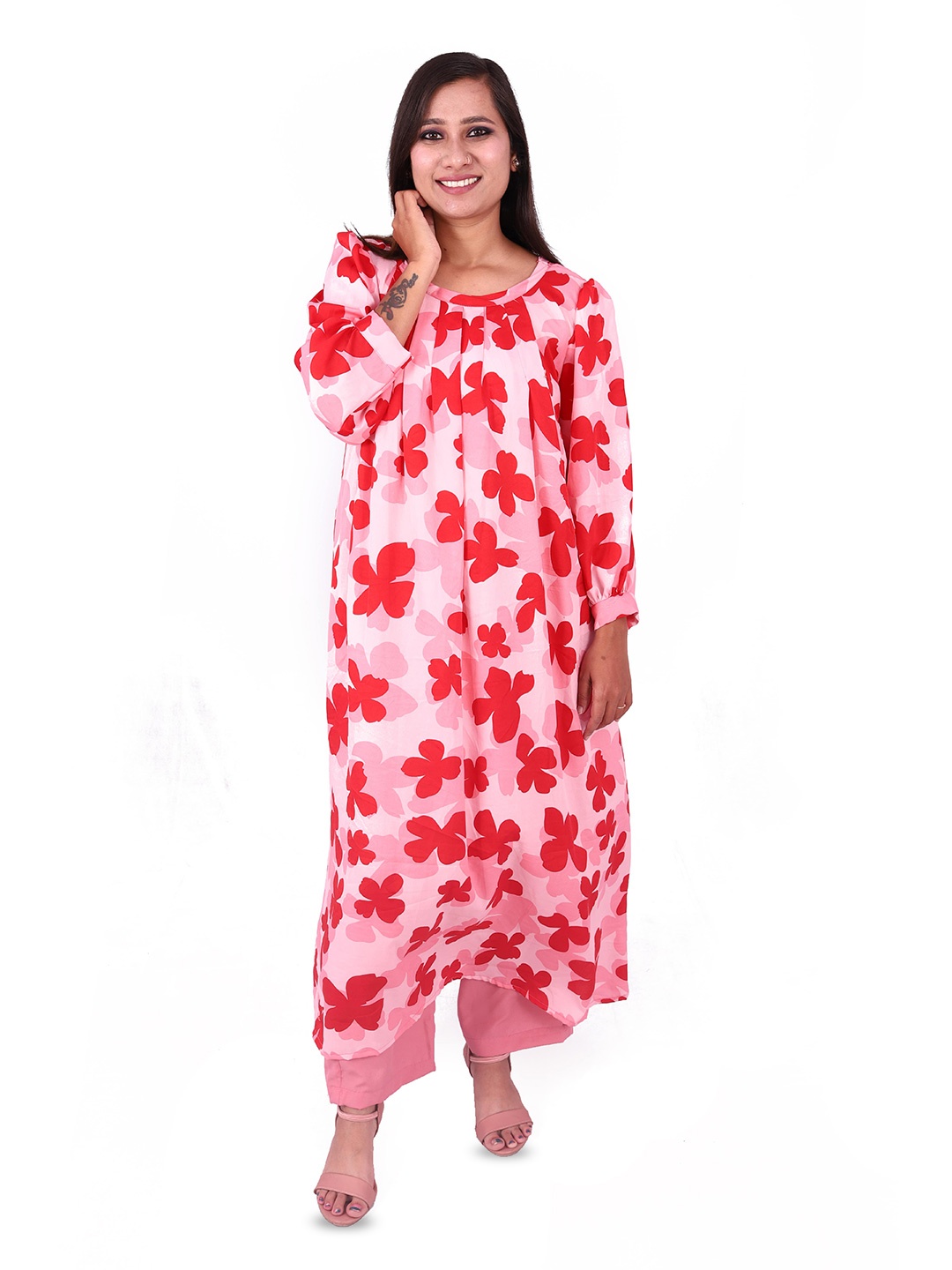 

WEAVERS SAGA Red Print Crepe Dress