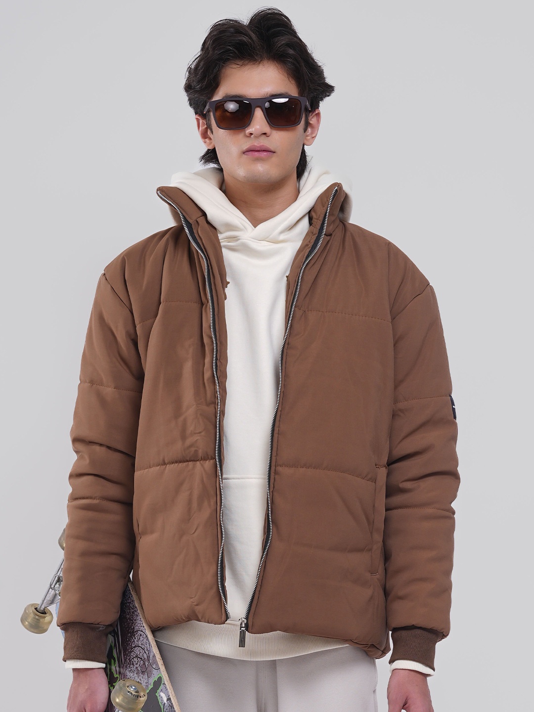 

Main Character India Stand Collar Puffer Jacket, Brown