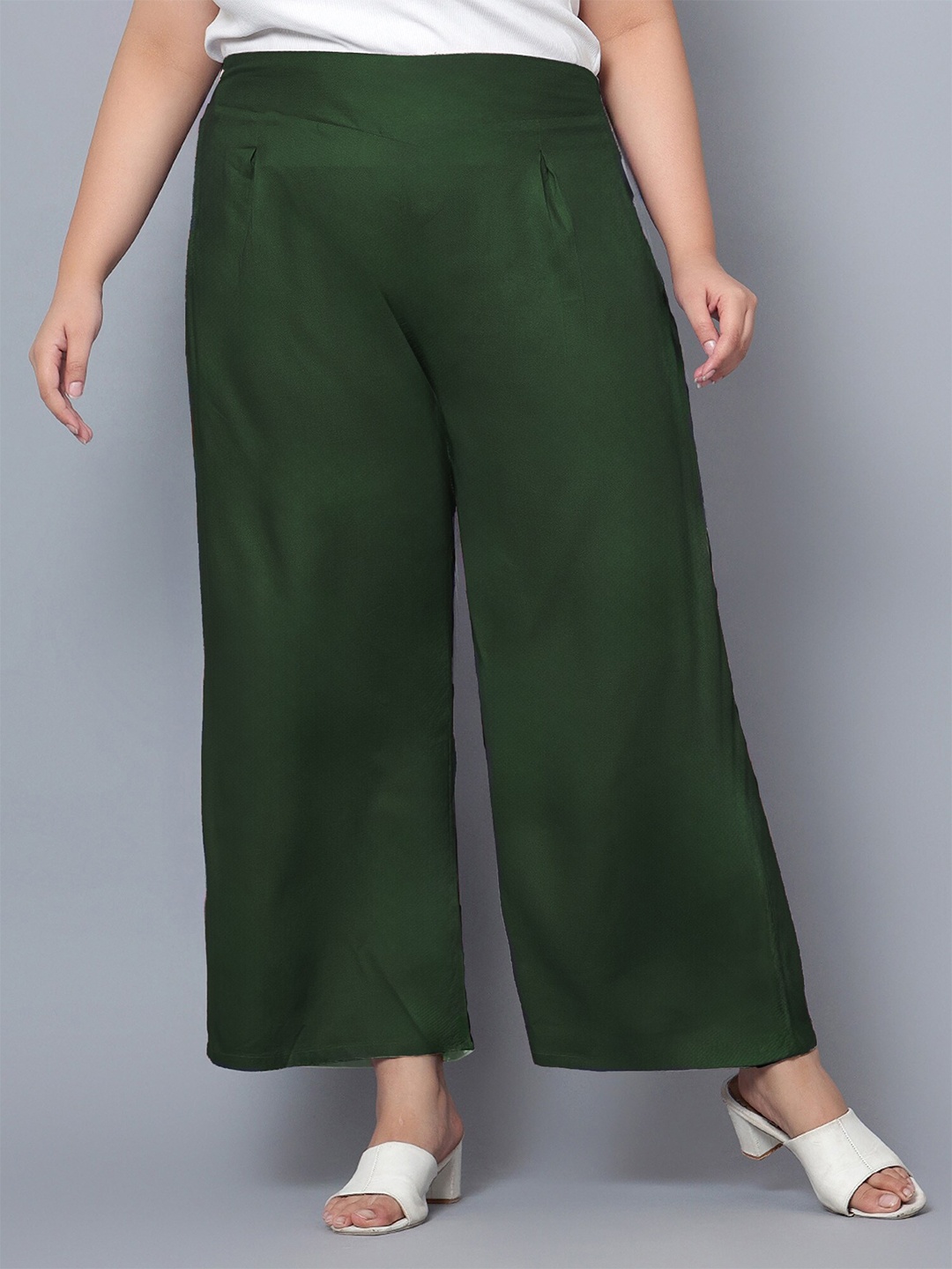 

Indietoga Women Plus Size Comfort Solid Rayon Casual Trousers, Green