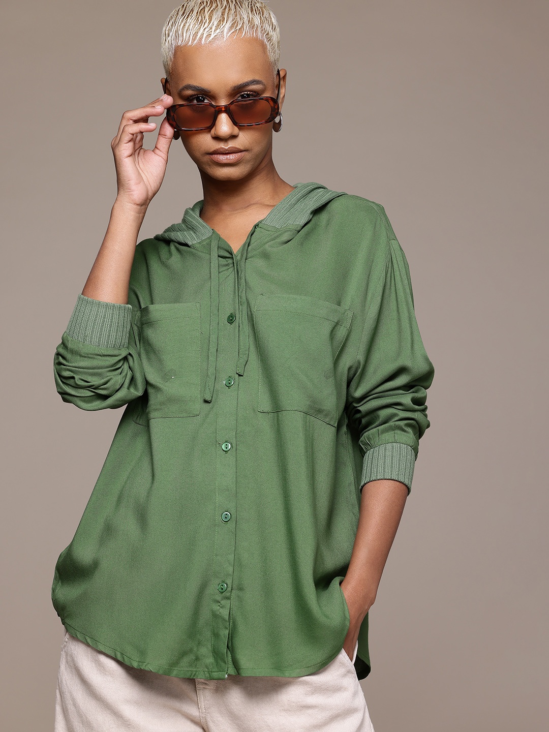 

The Roadster Lifestyle Co. Hooded Oversized Shirt, Olive