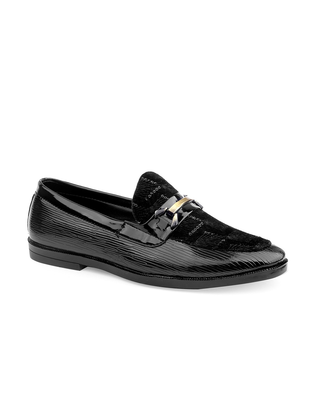 

KRAASA Men Embroidered Lightweight Suede Loafers, Black