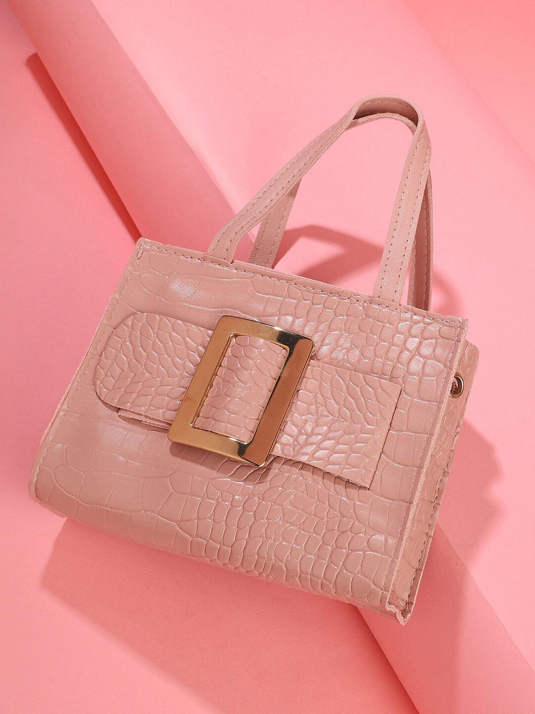 

HAUTE SAUCE by Campus Sutra Textured Structured Buckle Detailed Leather Handheld Bag, Pink