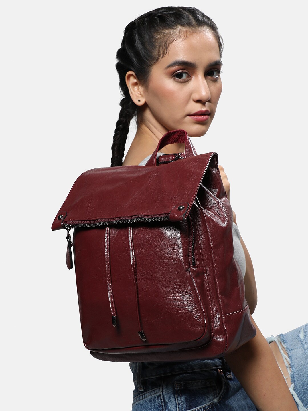 

HAUTE SAUCE by Campus Sutra Women Textured Leather Backpack, Maroon