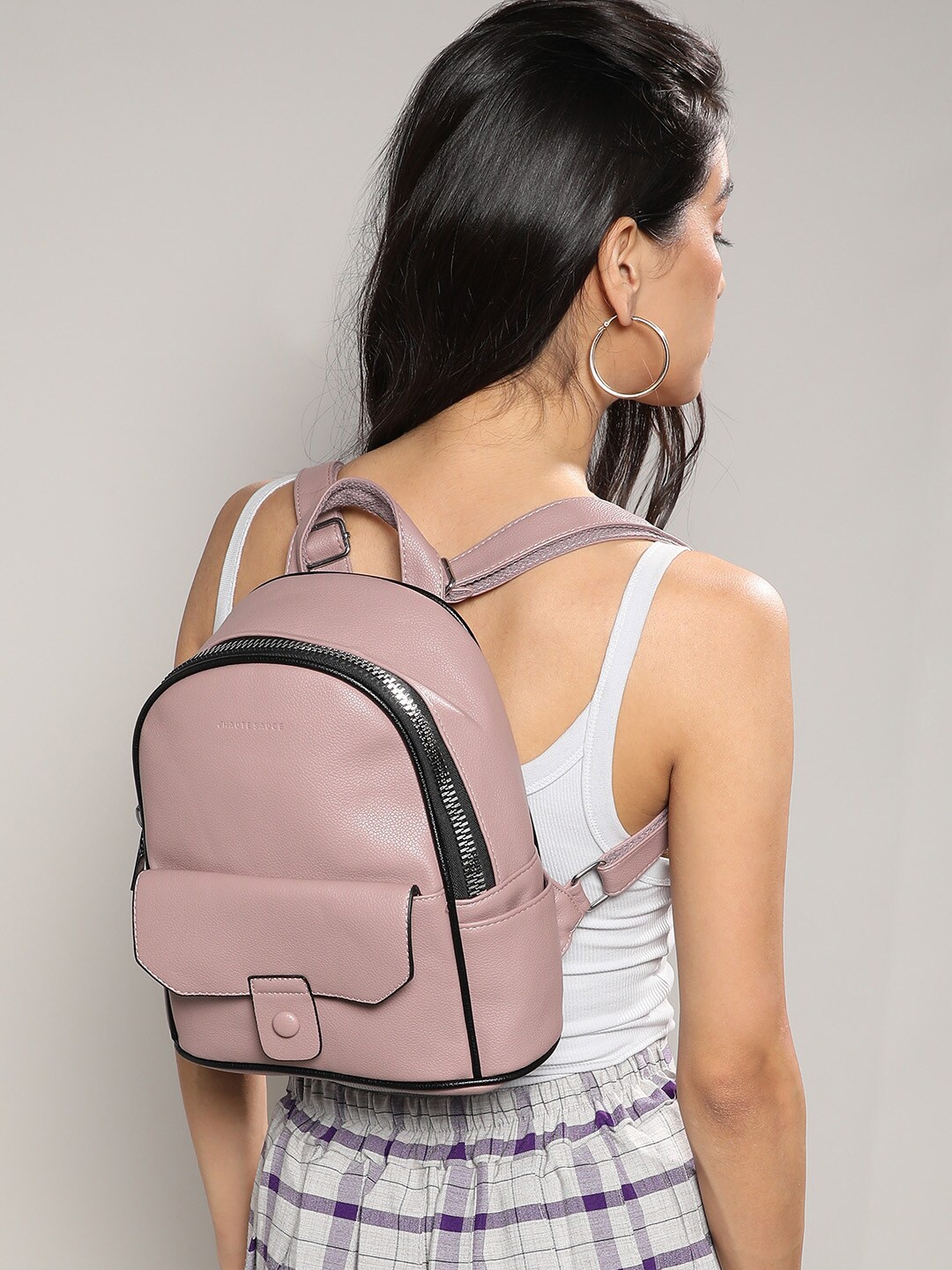 

HAUTE SAUCE by Campus Sutra The Elevated Round Padded Leather Mini Backpack, Pink