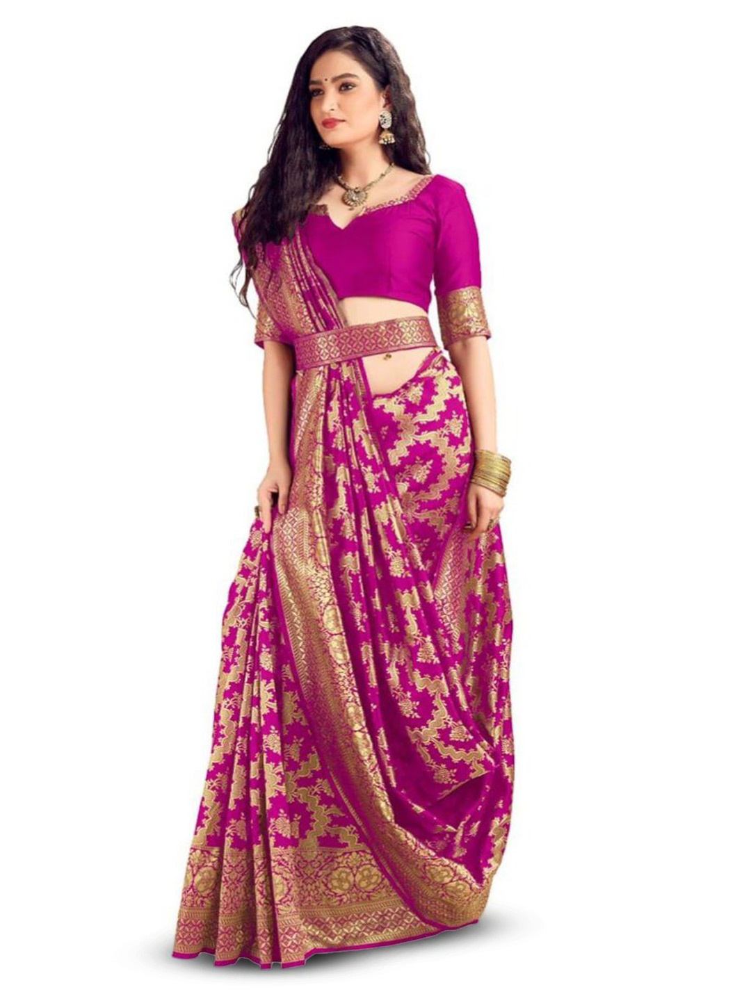 

Linza Woven Design Abstract Pure Silk Banarasi Zari Saree, Pink