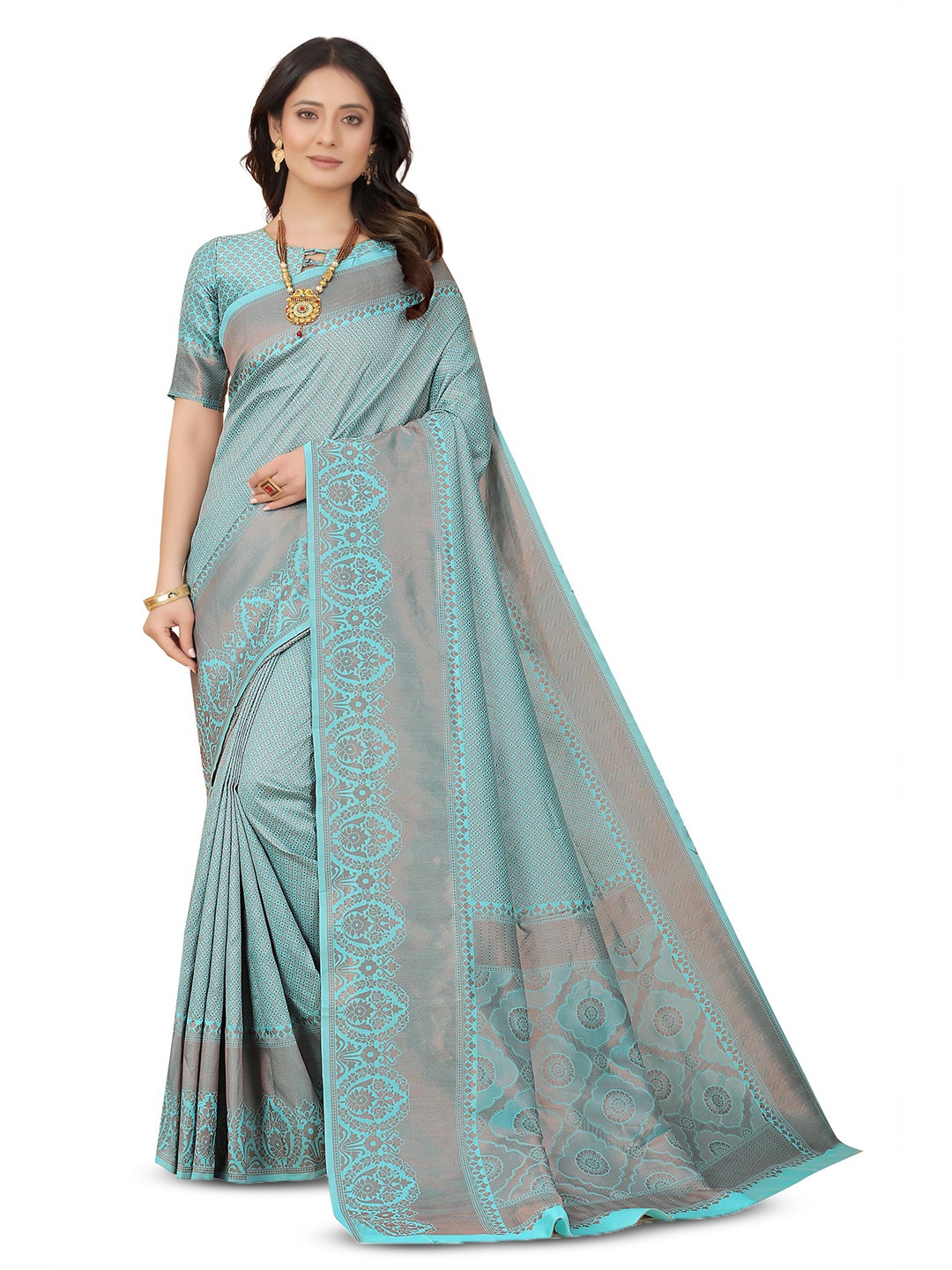 

Linza Ethnic Motifs Woven Design Pure Silk Banarasi Zari Saree, Sea green