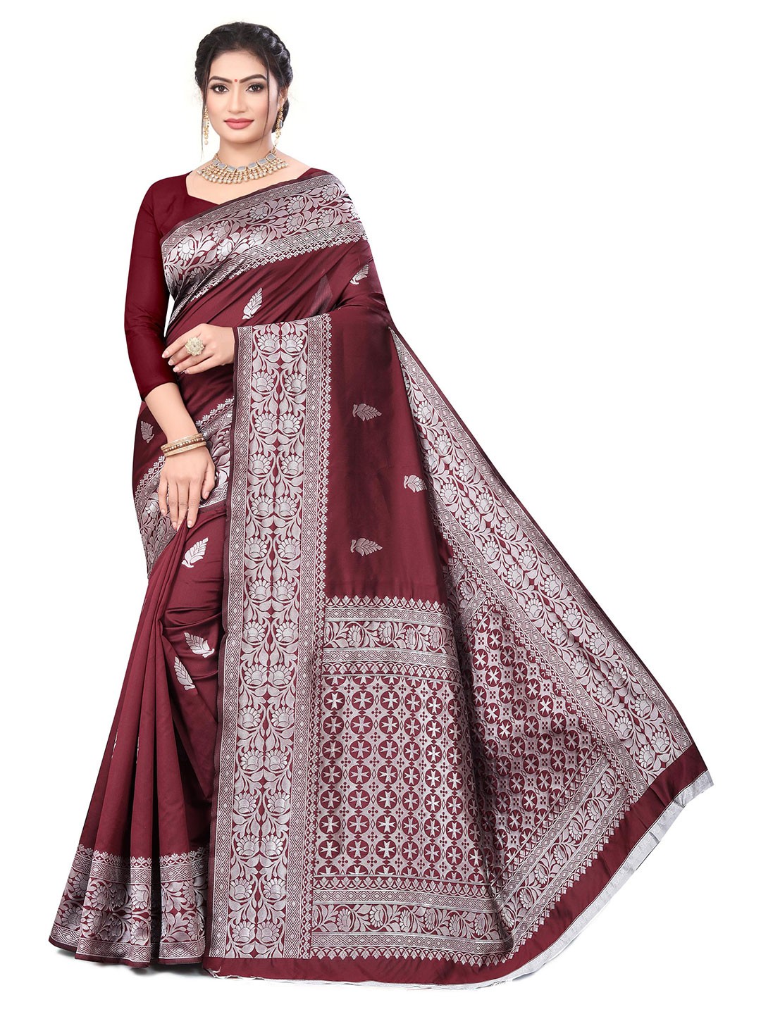 

Linza Woven Design Zari Pure Silk Banarasi Saree, Maroon