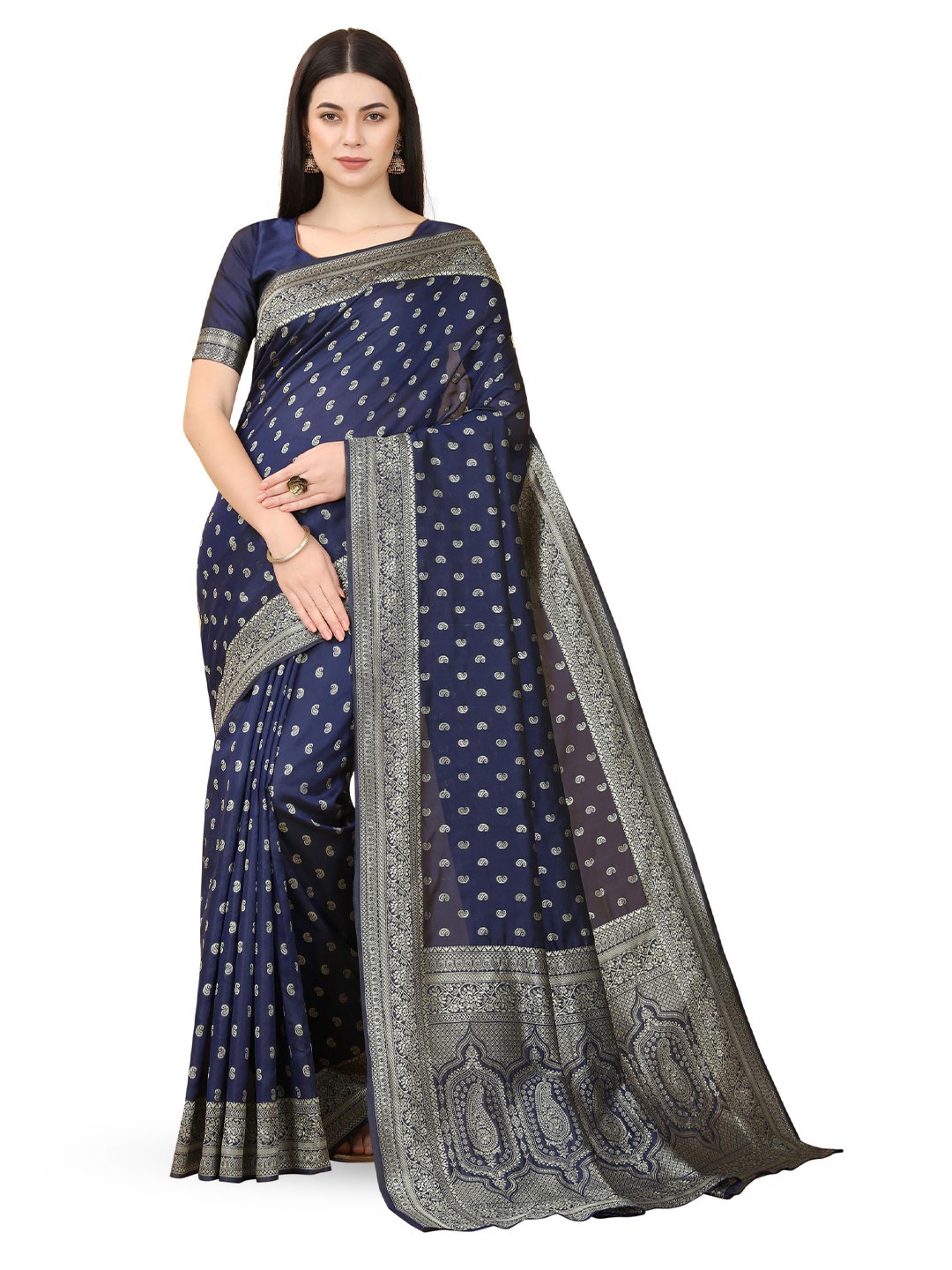 

Linza Woven Design Zari Pure Silk Banarasi Saree, Navy blue