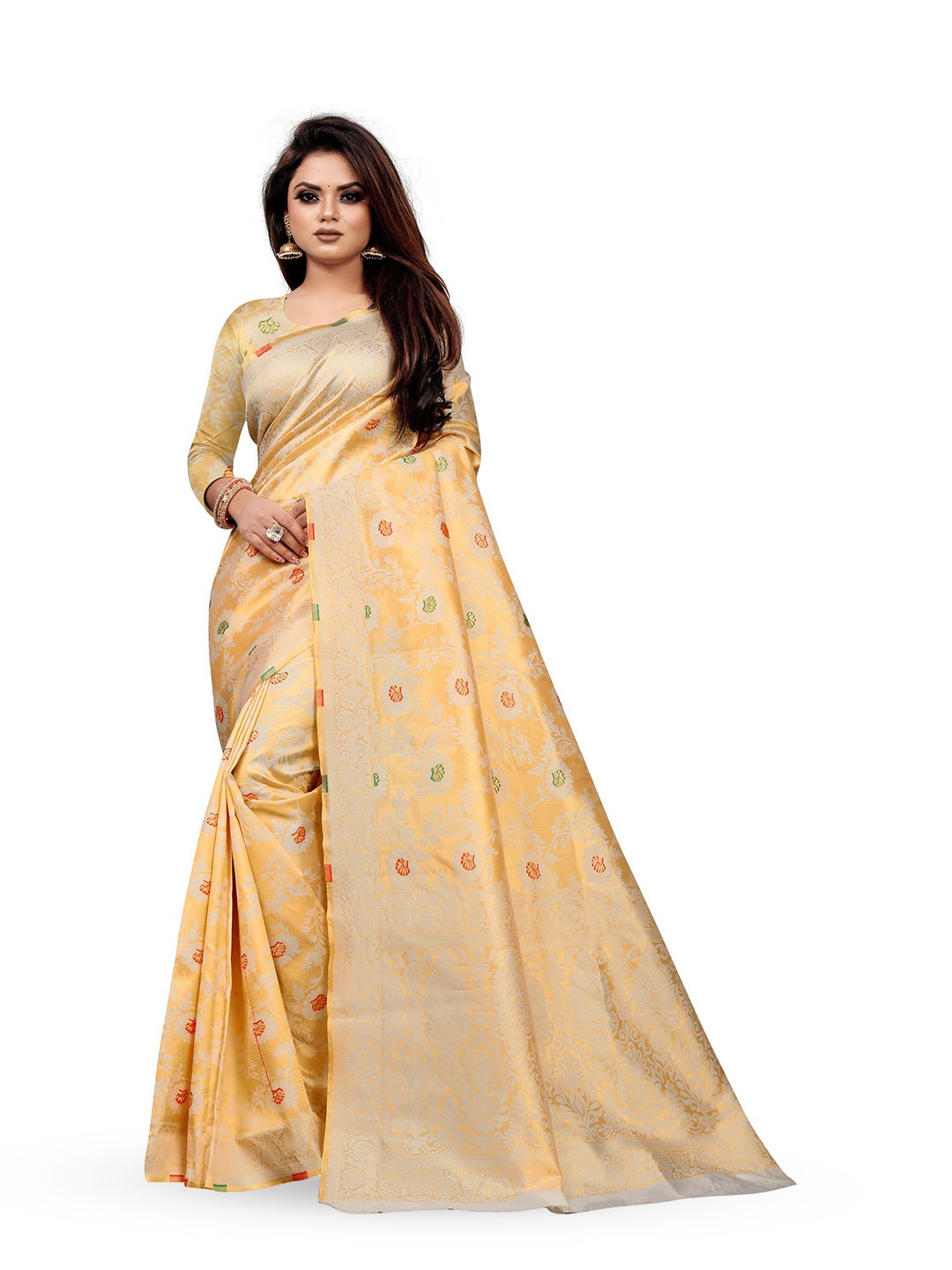 

Linza Woven Design Zari Pure Silk Banarasi Saree, Cream