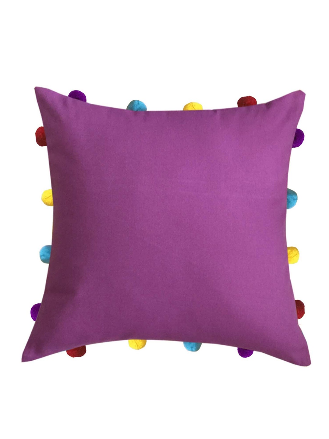 

Lushomes Purple Cotton Square Cushion Cover With Pom Pom