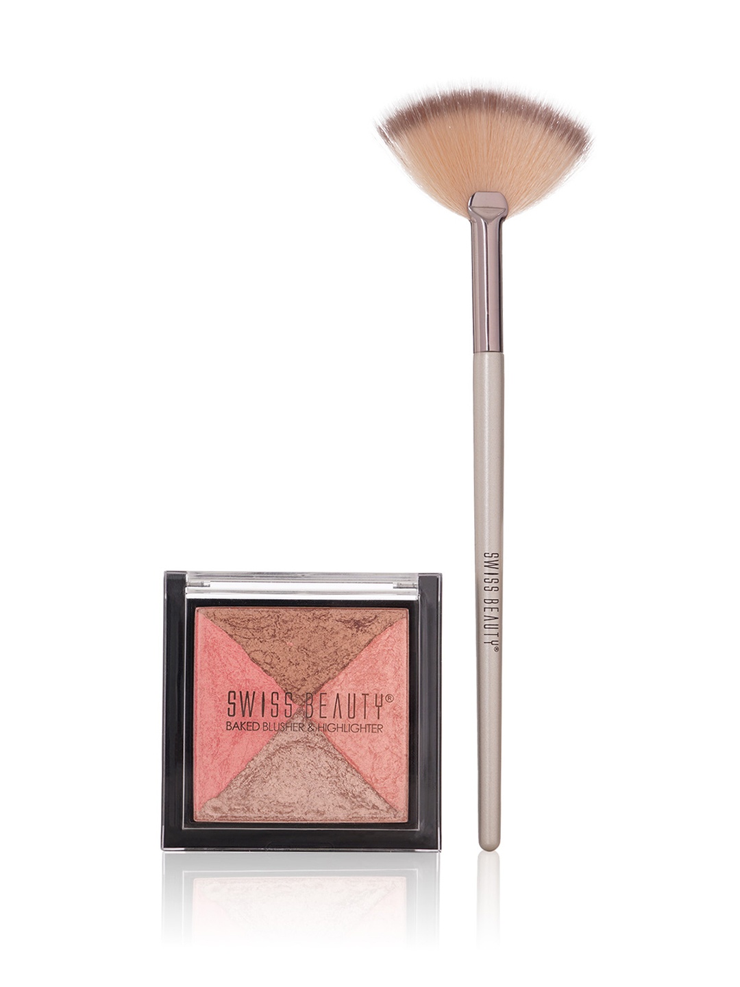 

SWISS BEAUTY Baked Blusher & Highlighter - CB54 with Fan Brush, Pink