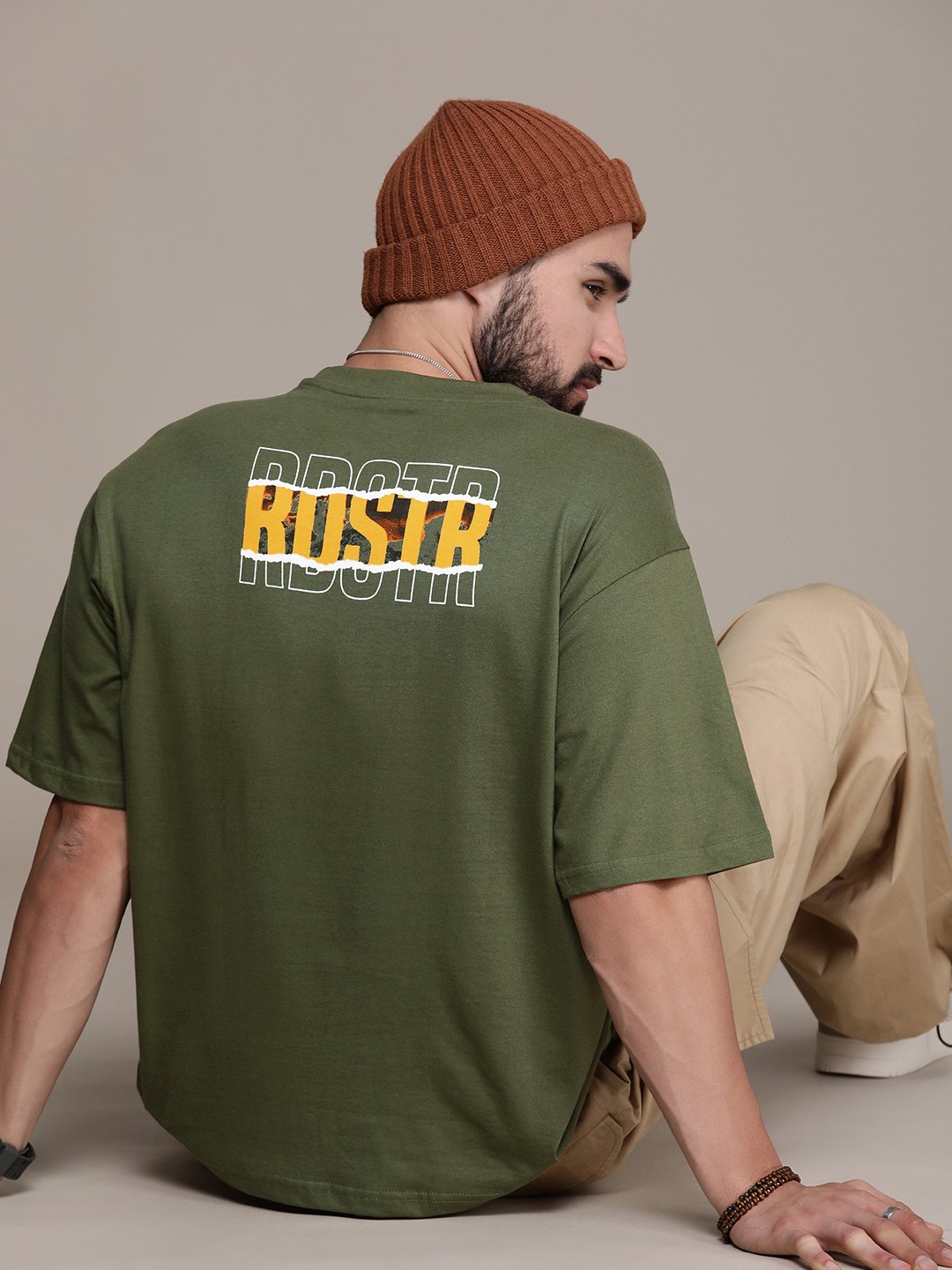 

Roadster Men Brand Logo Printed Pure Cotton T-shirt, Green