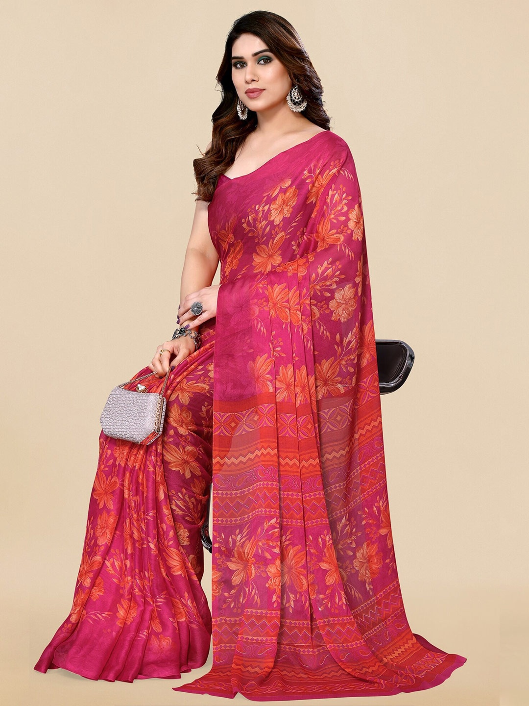 

KALINI Floral Printed Saree, Pink